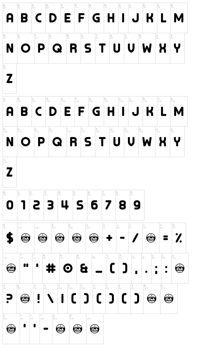 Chocolate Cavalcade font map